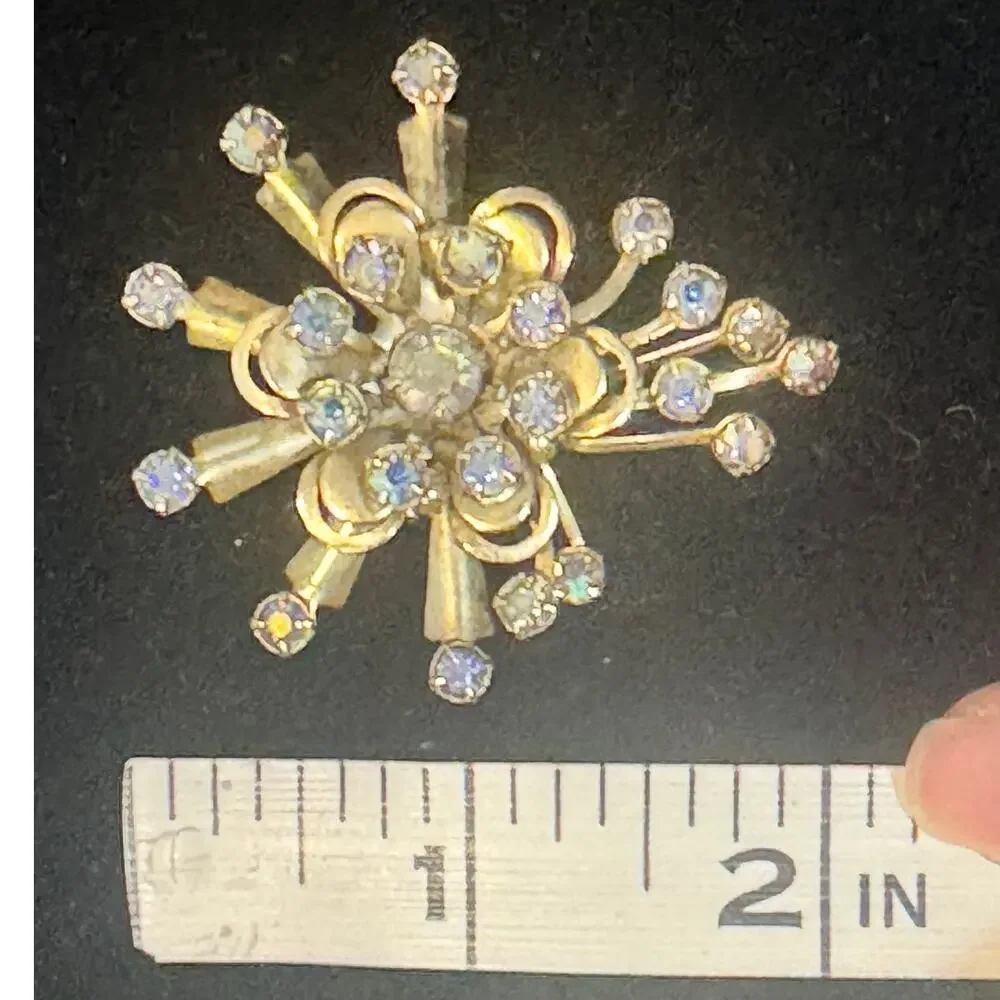 Vintage‎ MCM brooch, gold toned with light blue rhinestones